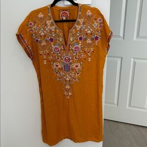 Johnny Was Mustard Embroidered Tunic Dress